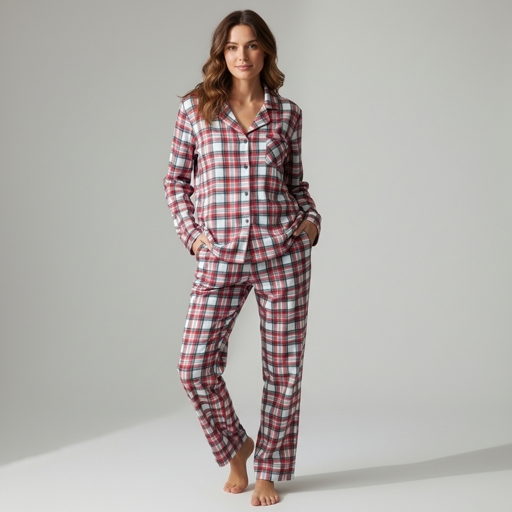 Cutematchy Women's Pajama Set Cozy Plaid Pockets Preppy NEW
